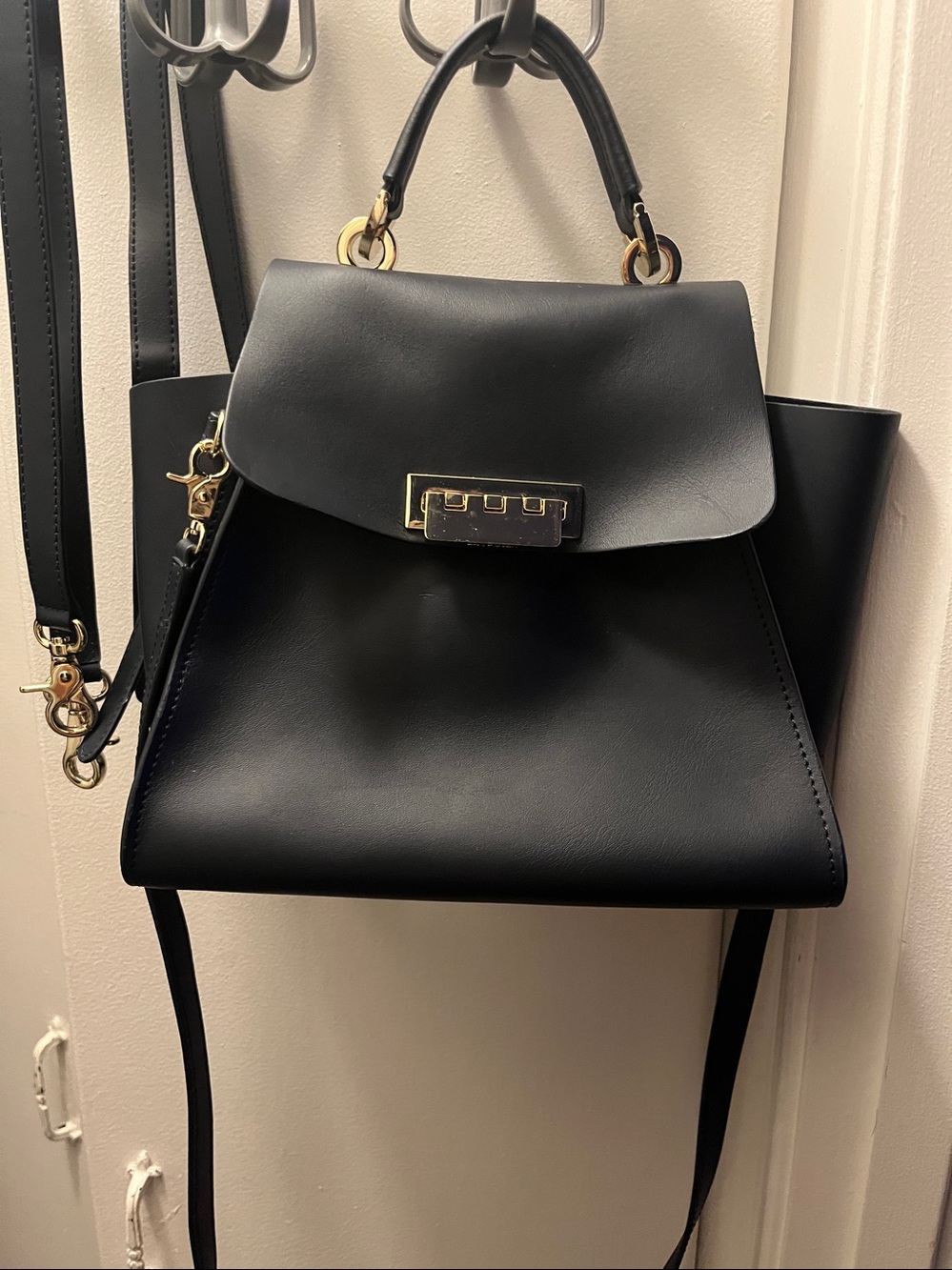 ZAC Zac Posen Black Top-Handle Satchel with Gold Hardware